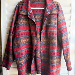 Vintage Wool Blend Button-Up Jacket Southwest Aztec Pattern